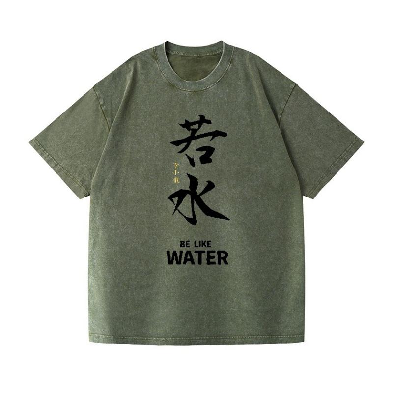 Letní T-shirty z těžké prané bavlny Ležérní volné Vodní Vintage japonský design Tričko Streetwear Čínské topy