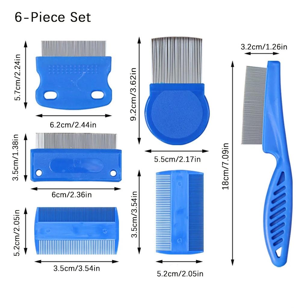 6 Pcs/set Pet Flea Comb Stainless Steel Head Lice Comb Cat Grooming Comb Removes Mucus and Crust Small Lice Flea Comb