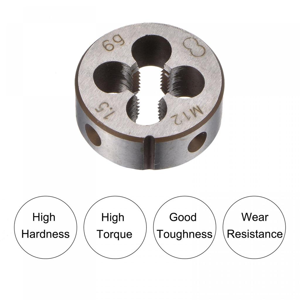 Uxcell Die Stock Handle Wrench Threaded Round Die and 38mm with Adjustable Hand Tool Set, M12x1.5 (Compatible M12-M16 Dies) Holder, Wrench,