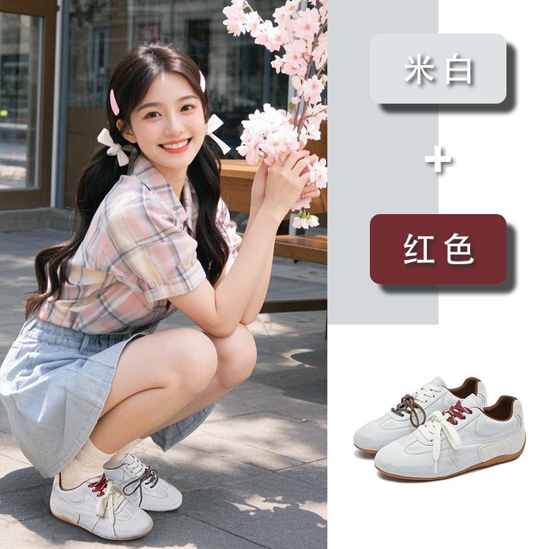 Leather Forrest Gump shoes women's 2025 spring new flat-bottomed color matching German training shoes casual versatile sports shoes retro women's