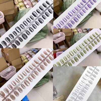 30 Stuks Verschillende Maten Korte Press-On Nagels Kattenoog Decoratie Draagbare Kunstnagels Volledige Dekking Nageltips Kunst