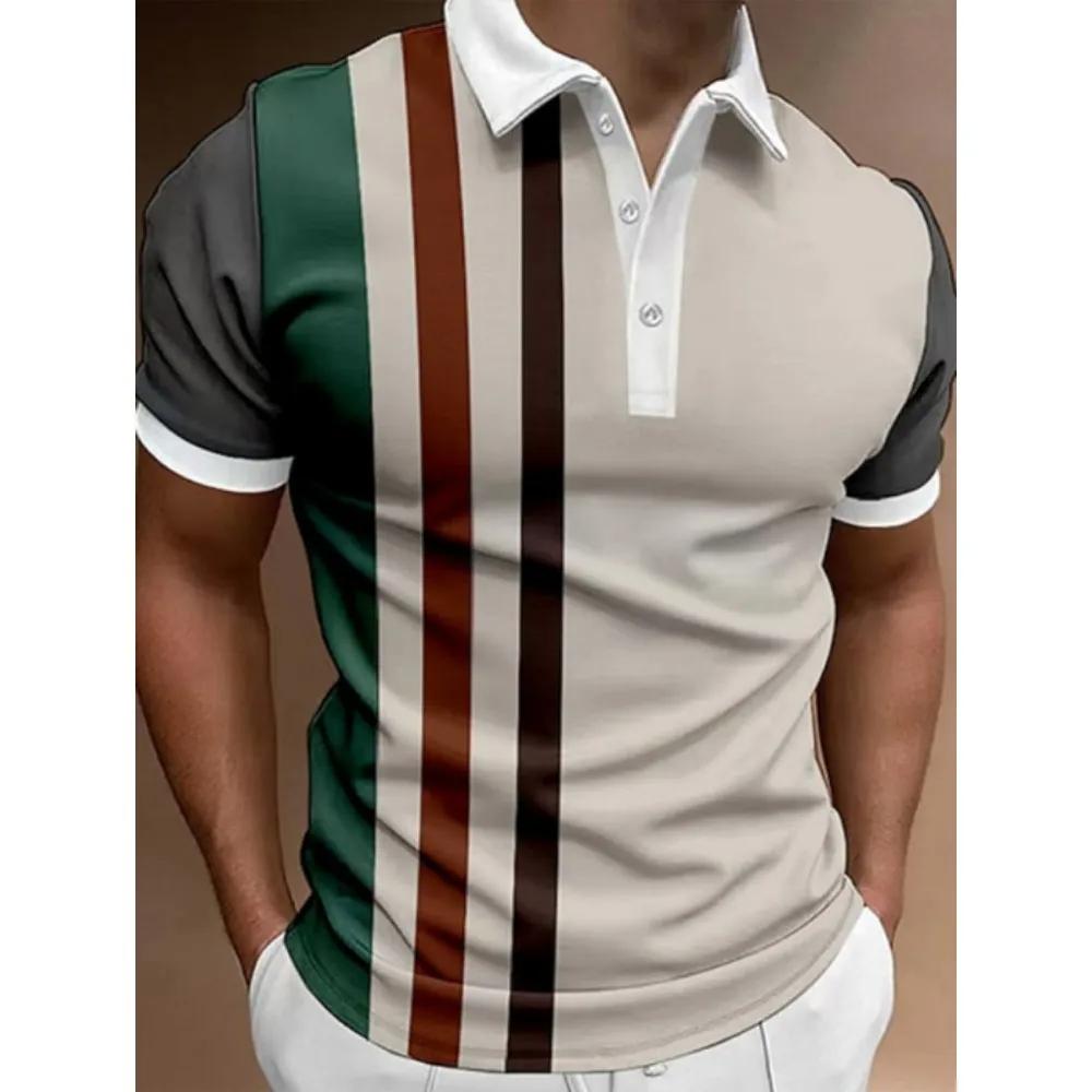 Men's Button Polo Shirt, Collar Short Sleeved Shirt, Button Striped Collar Casual Sportswear, Trendy T-shirt