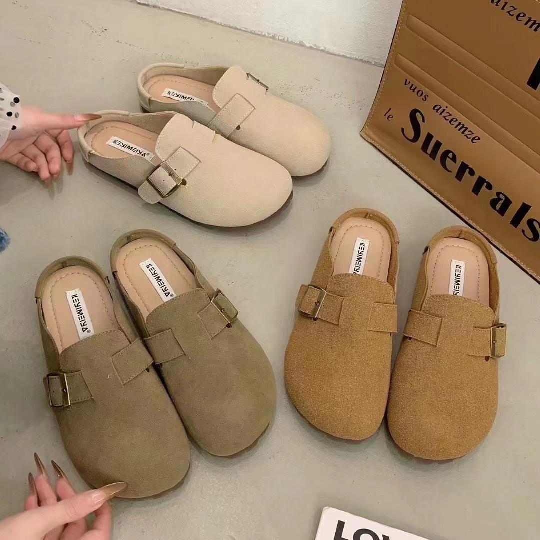 

Женские кожаные полушлепанцы с мягкой подошвой, новая женская летняя обувь, толстая подошва, закрытый носок, 2130-2 35 бежевый