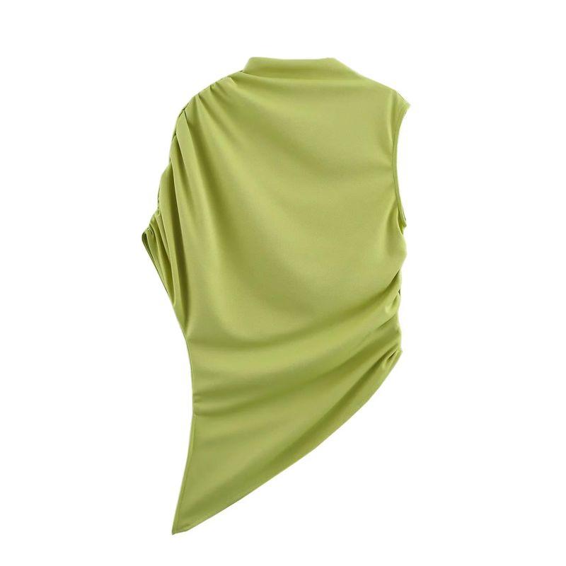 Spring New Women's Clothing French Stand Collar Sleeveless Asymmetric Design Elegant Fashion Tops 1131346