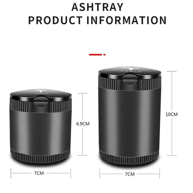Car Sticker 2025 New Tesla Car Accessories Portable LED Light Car Ashtray Flame Retardant Cigarette Box For Tesla Model X Y Mode