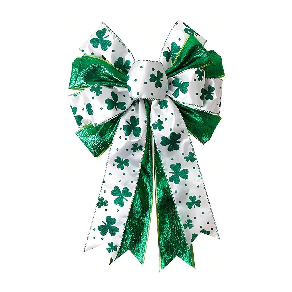 St Patricks Day Tree Topper Bows for Wreath Decorations Large White Green Glitter Shamrock Bowknot for Home Indoor Outdoor Decor
