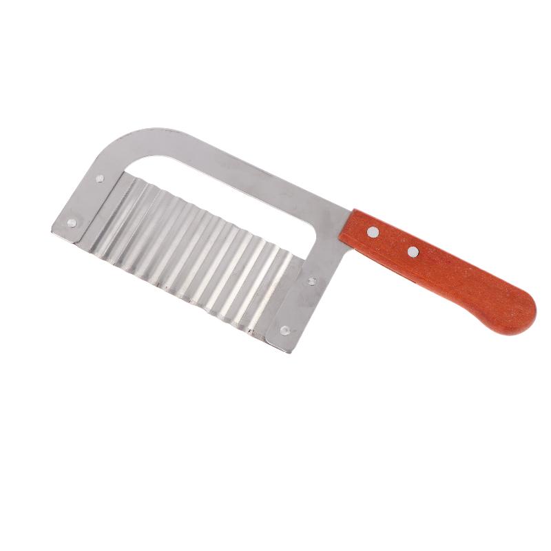 Holzgriff Edelstahl Wellenschliffmesser Wellenförmiger Kartoffelchip-Schneider Gemüseschneider Für die Heimküche Kochzubehör