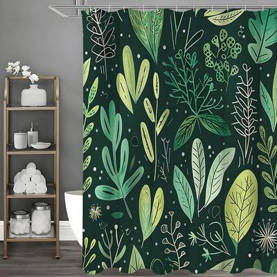 Green Leaf Shower Curtain, Bathroom Decorative Shower Curtain, Waterproof Shower Curtain with Hooks