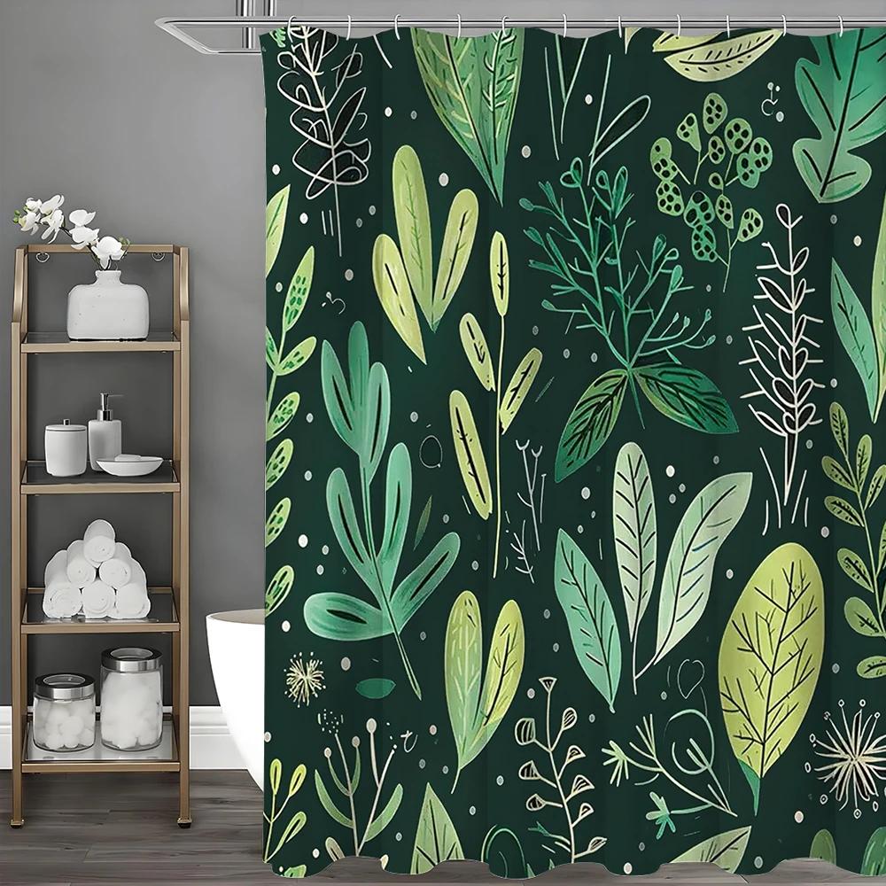 Zielony Liść Zasłona Prysznicowa, Dekoracyjna Zasłona Prysznicowa do Łazienki, Wodoodporna Zasłona Prysznicowa z Haczykami