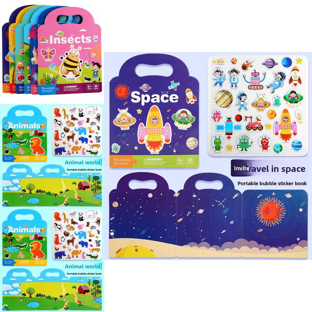 Kinder-Stickerbuch mit wiederverwendbarem Papier und Blasenstickern für frühes Lernen und Gehirnentwicklung