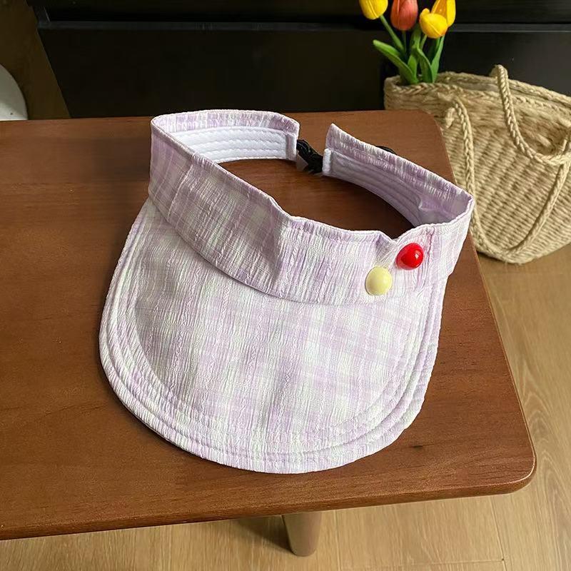 Sweet Checkered Sun Protection Ponytail Empty Top Hat Summer Travel Women Visor Cap фиолетовый