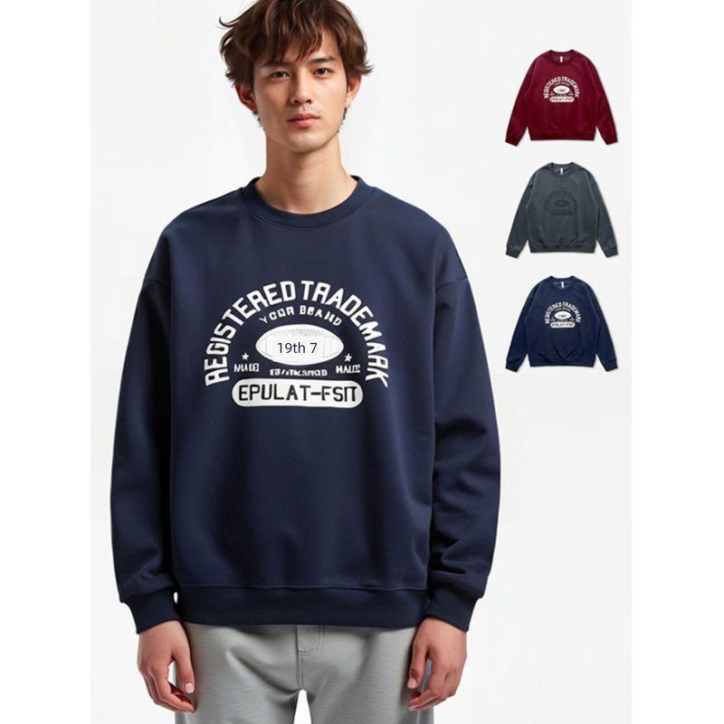 American Retro Trendy Brand Letter-Printed Round-Neck Sweatshirt for Men 2024 New Spring and Autumn Style Foreign Trade Men's Casual Jacket