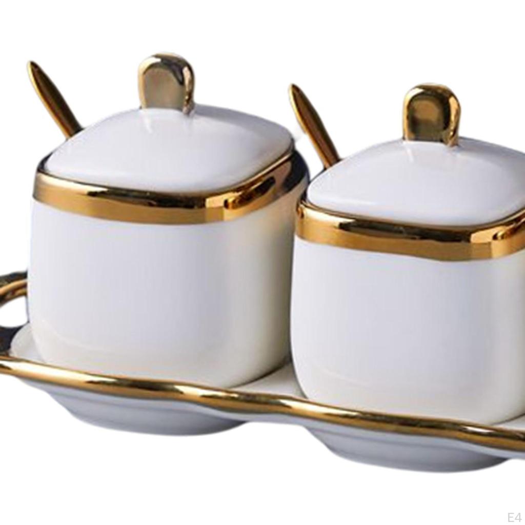 3 Pack Ceramic Spice containers, Container Set, Condiment Pots Set,Seasoning Box with Porcelain