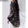 MODIQUE Spring Summer Plus Size New Women Loose Vintage Cotton Linen Floral Print Blouse Shirts Female Casual Oversize Long Sleeve V-Neck Top T-Shirt