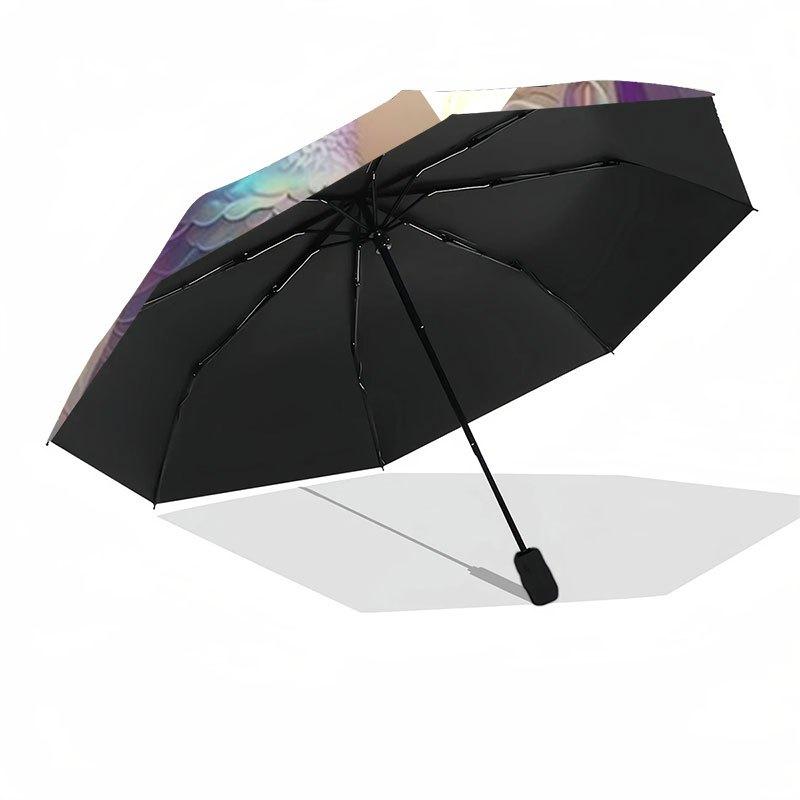 Colorful Bird and Flower Art Print-Nature's Beauty in Every DetailUmbrella with Cute Design,Portable 3-Fold Compact Umbrella for Men&Women,V