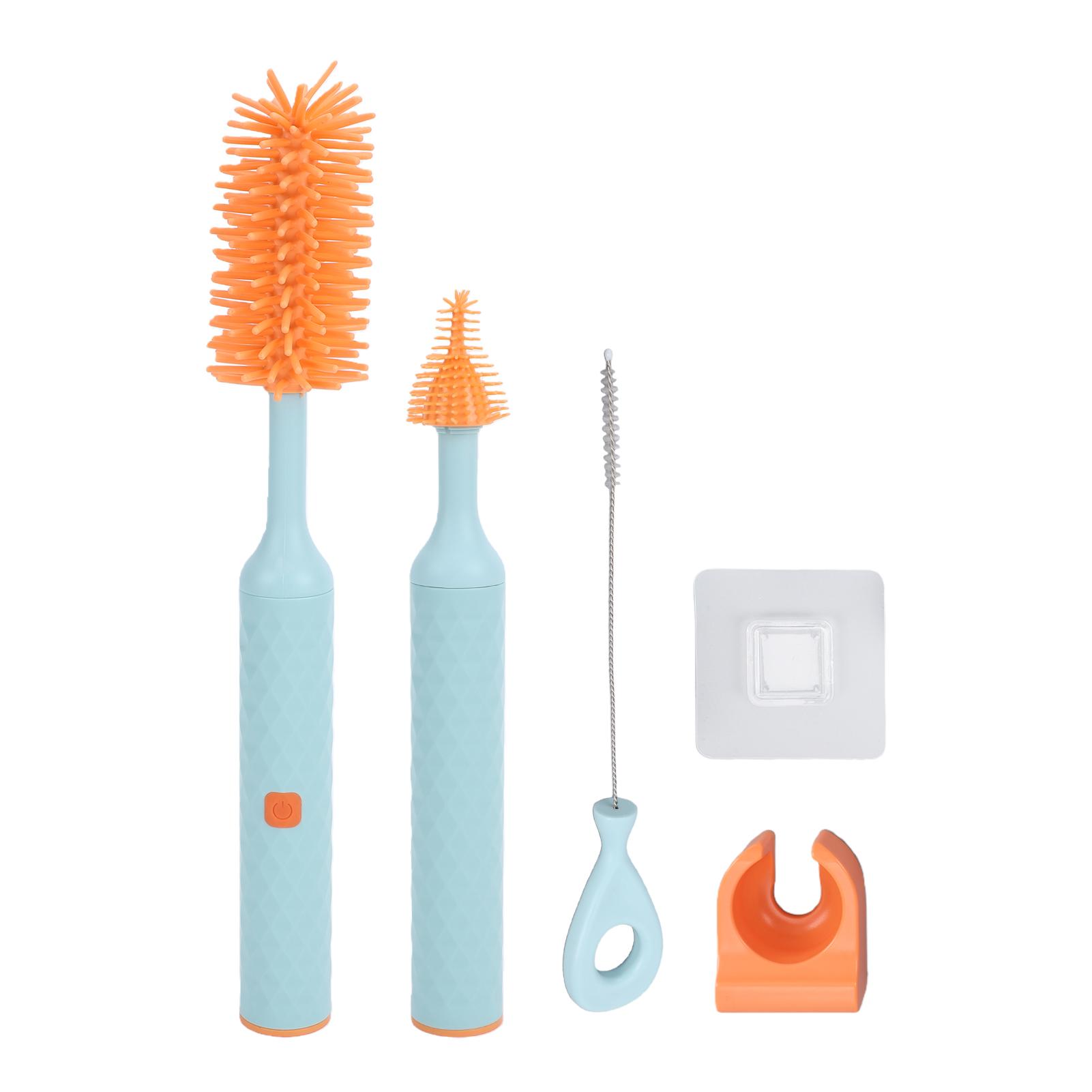 Set de brosses pour biberon électrique, Nettoyeur de biberon rechargeable par USB rotatif à 360 degrés, Brosse de nettoyage multifonctionnelle white