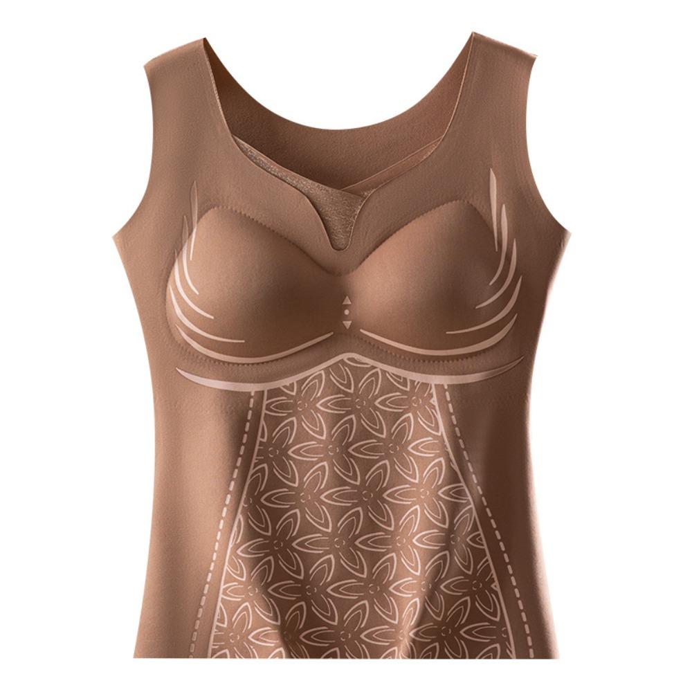 

V Neck Women Thermal Underwear Flower Printed Seamless Undershirts Underwear with Pad Female XXXL коричневий