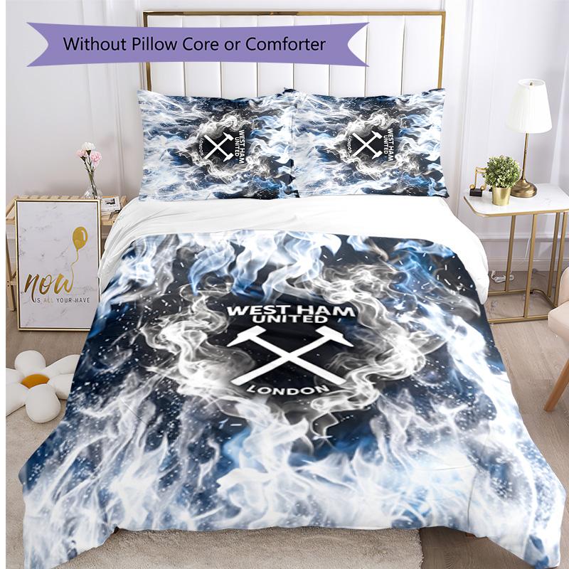 Set Lenzuola Stampato West Ham United Football 3 Pezzi, Comodo Set Copripiumino per Camera da Letto Amico della Pelle