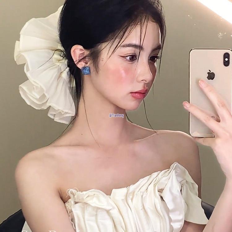 Pleated Double-Layer Scrunchie: Elegant Bridal Hair Flower Accessory