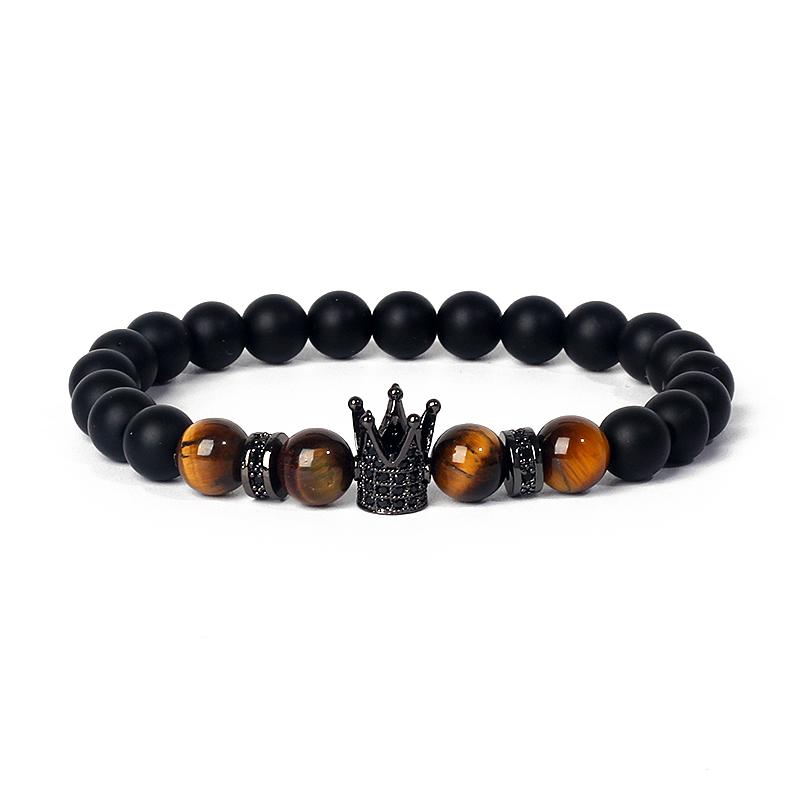Fashion Crown Skull Punk Bracelets Men Wolf Head Zircon Tiger Eye Bracelets for Women Energy Nature Stone Soul Jewelry Pulsera