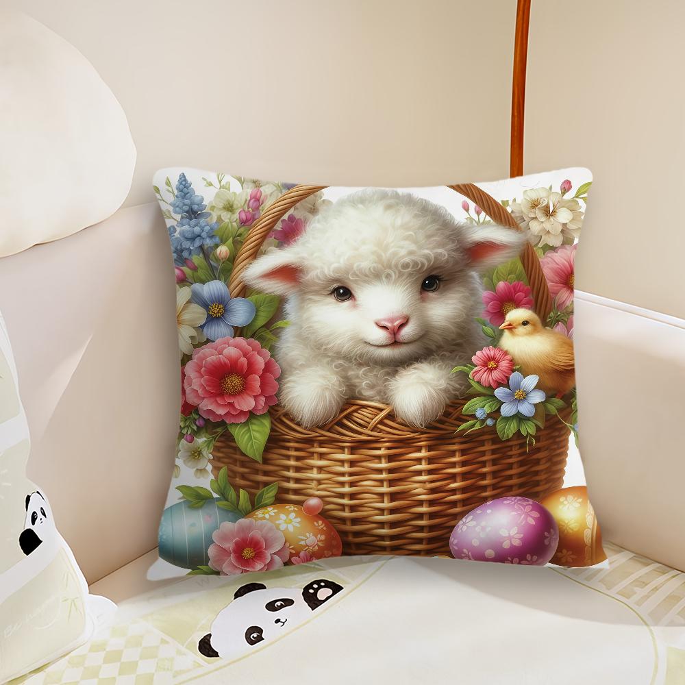 Funny Easter Flower cushion cover Pillow Case Plush Fabric Soft Double Sided Print Sofa Cushion Cover Throw Pillow Covers