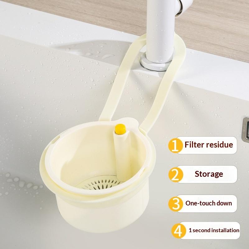 2 In1 Sink Drain Basket Faucet Hanging Filter Bag Adjustable Automatic Basket Sink Sponge Rack Kitchen Waste Collector