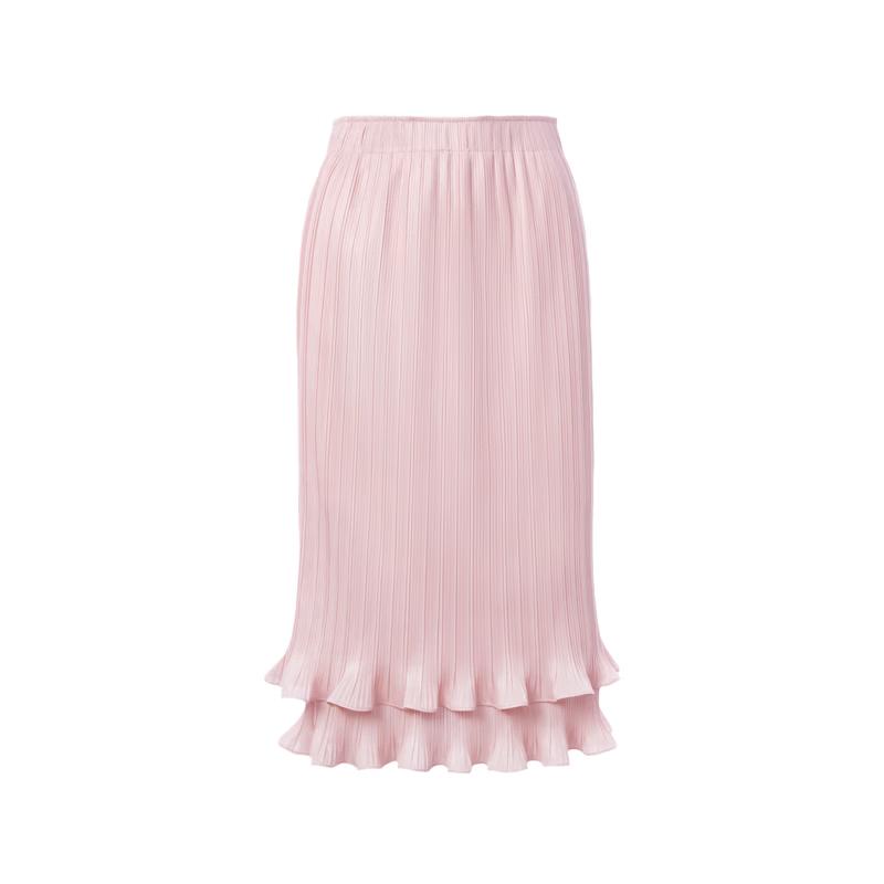 LANGZI Ruffle Hem Drape Midi Skirt M