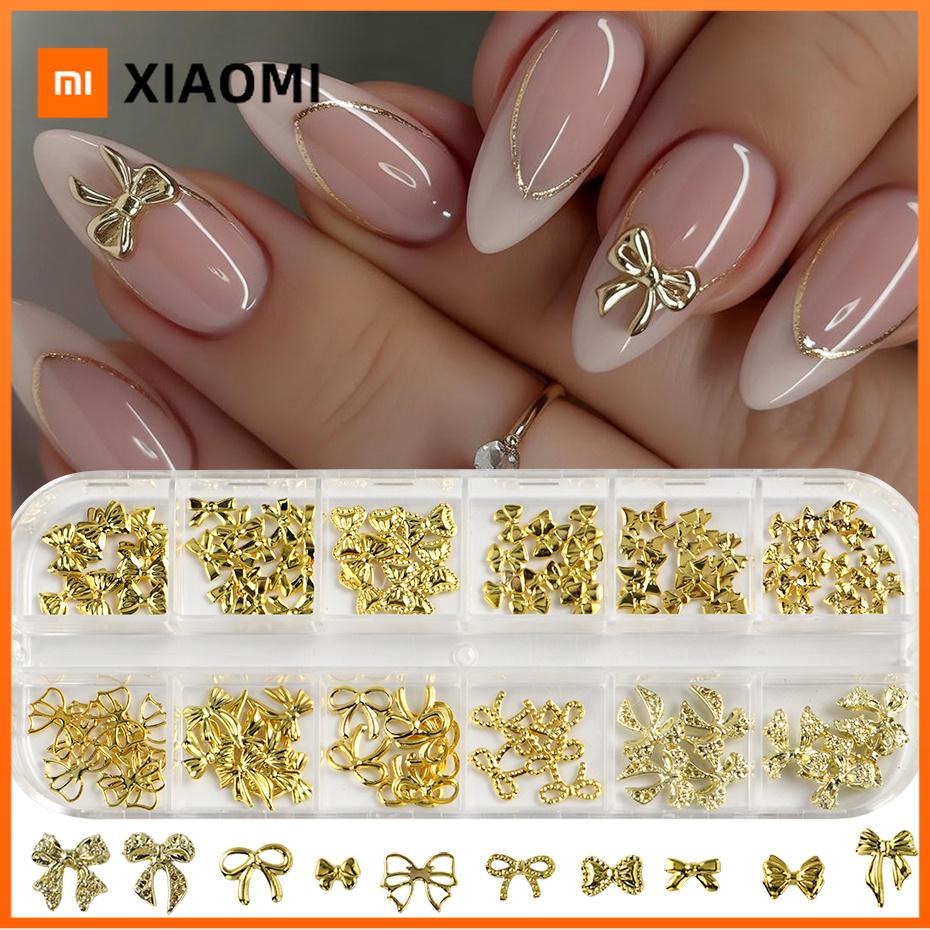 Xiaomi 12 Designs Golden Bow Nail Art Accessories Knot Bow Alloy Nail Charms Design Nail Art Decorations Studs Jewelry Makeup Manicure