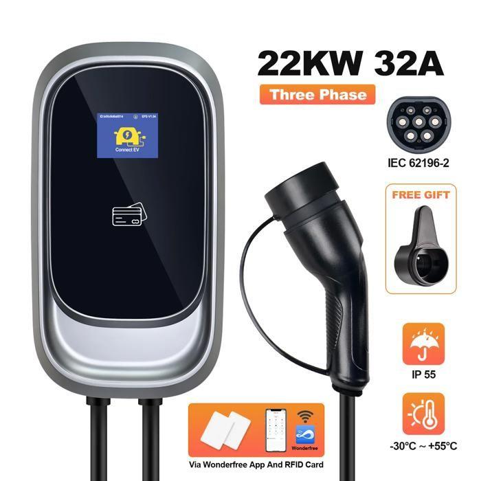 Borne de recharge pour véhicules électriques, contrôle par application et RFID, réglage flexible du courant, 22 kW, type 2 OEM