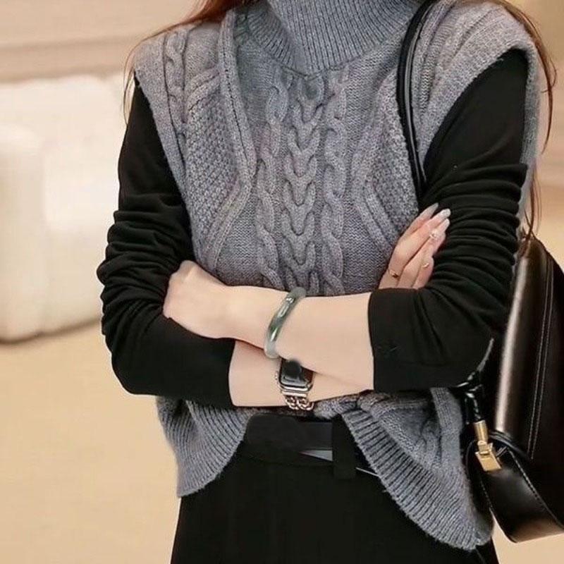 Fashionable and Versatile Pullover Solid Color Knitted Vest Autumn New Slimming Commuter Sweater