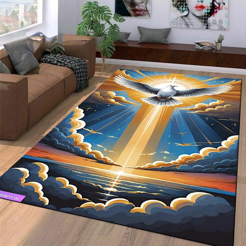 Dove and Cross Radiant Sunset Carpet Non-slip Rug Suitable for Living Room and Bedroom Sofas