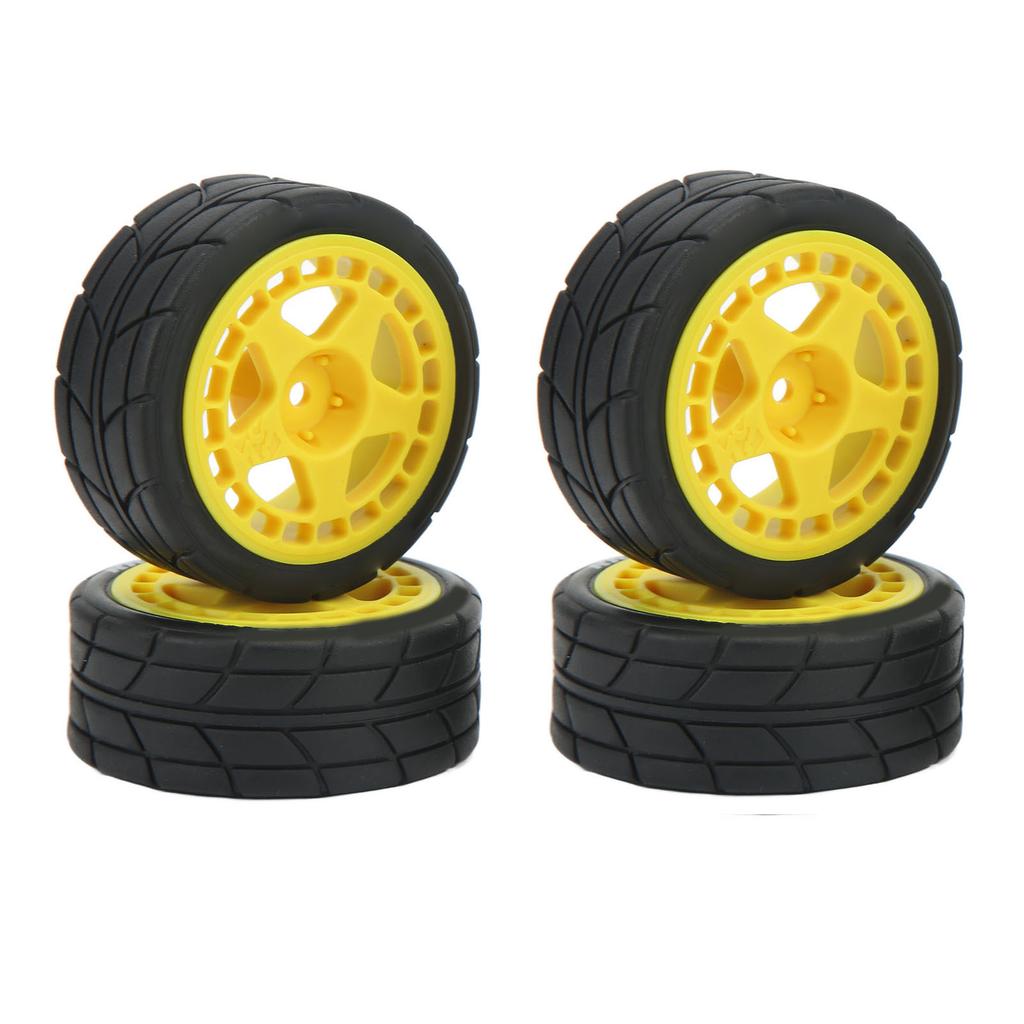 4PCS 110 RC Wheel Tires with Hub Fin Plastics Rubber RC Flat Wheel for Car Upgrade Parts Yellow