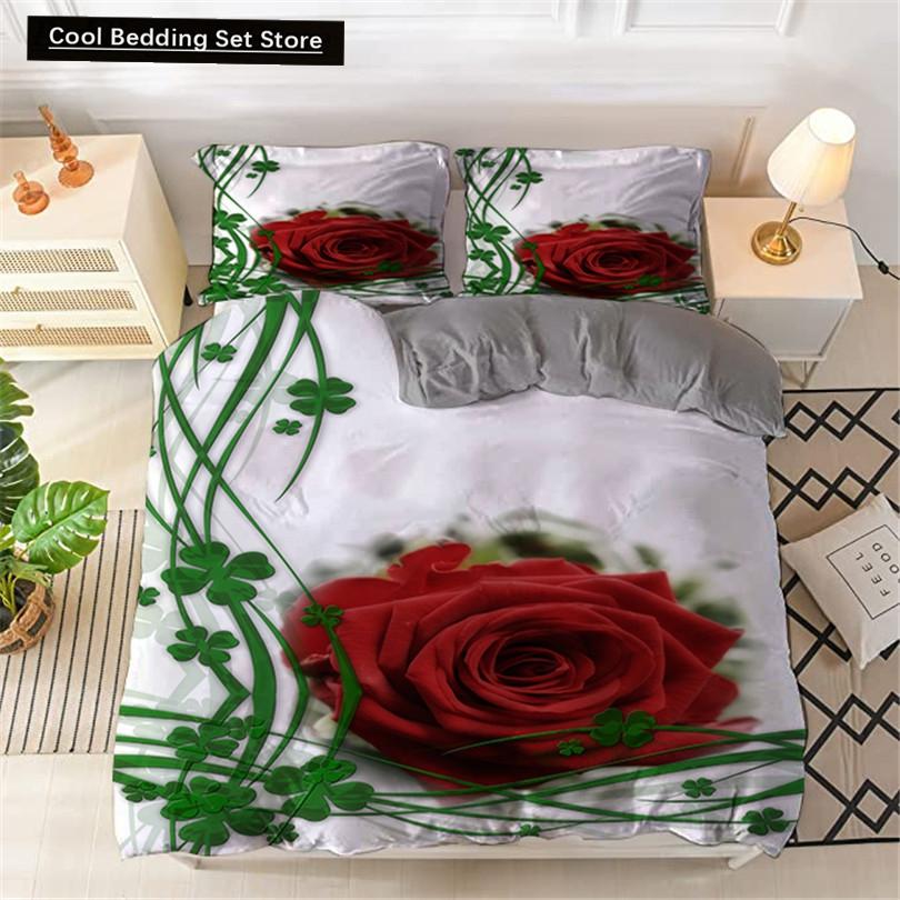 Red Rose King Queen Duvet Cover Romantic Flower Bedding Set Valentine's Day Quilt Cover Couples Floral Polyester Comforter Cover