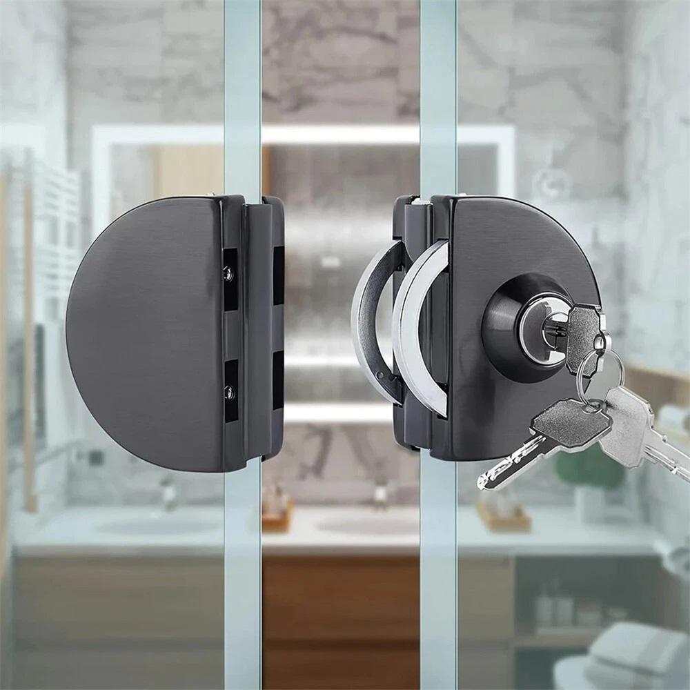No Drilling Stainless Steel Glass Door Lock Central Glass Door Lock Double Sliding Glass Door Black