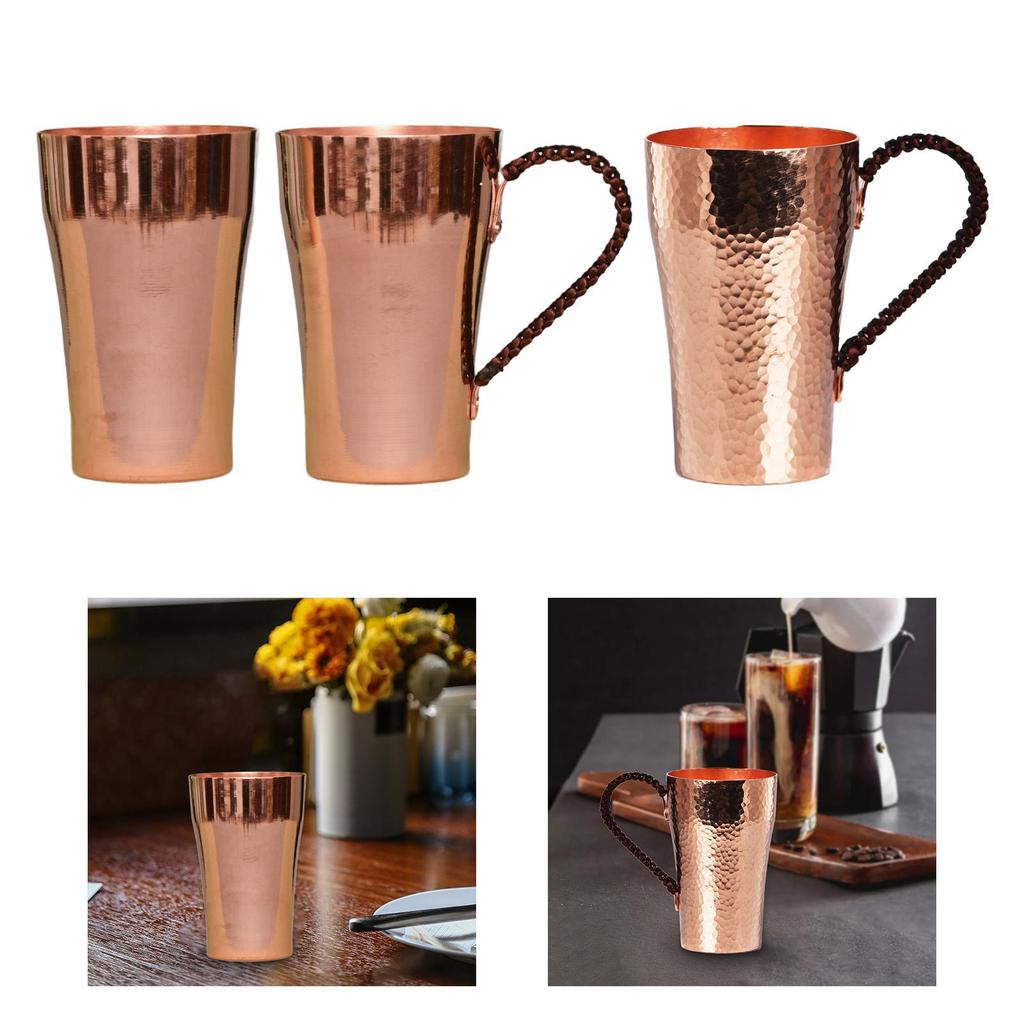 Moscow Mules Cup 400ml Copper Tea Cup Easy Clean Water Mug Portable Pure Copper Cup for Beverage Coffee Shop Hosuehold Bar Party