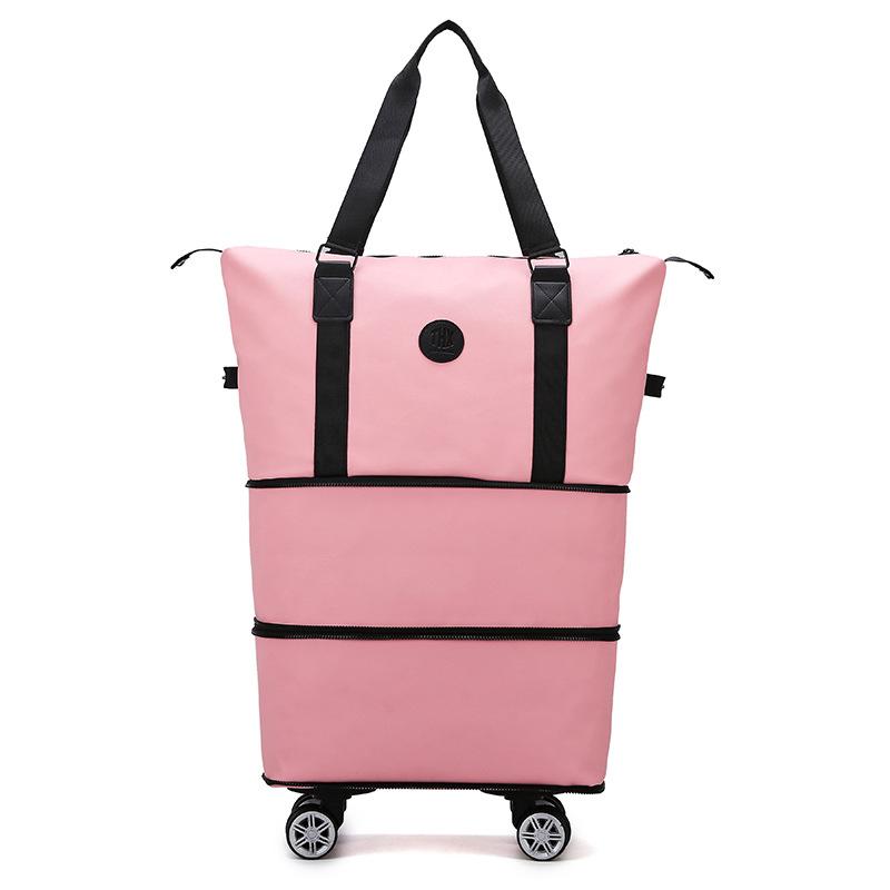 Large Capacity Double-layer Expansion Hand-held Travel Bag with Wheels, Wet and Dry Separation Storage, Luggage Bag Can Be Put On the Tie Rod.
