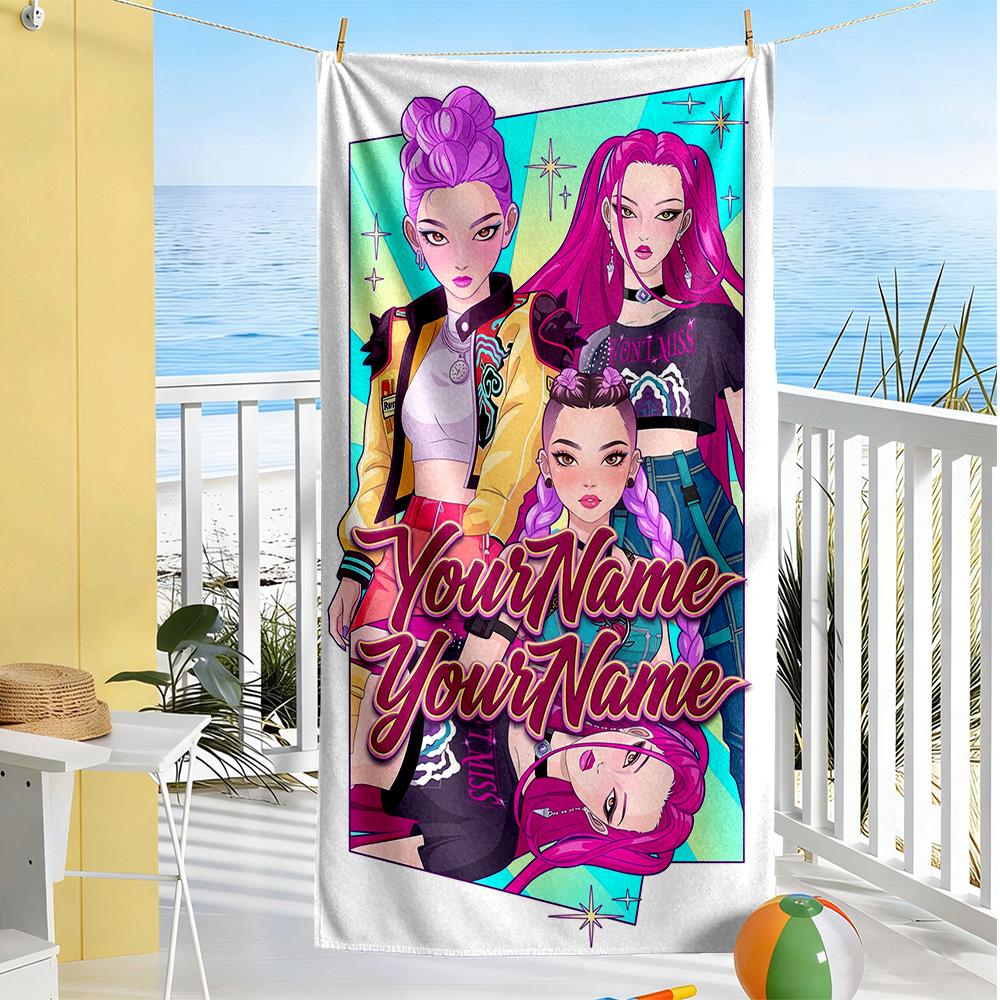 Demon Hunter Girls Personalized Text Beach Towel Super Soft Microfiber Quickdry Fabric Suitable for Sports Travel Swimming Yoga Bathroom Beach And Poo