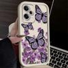 Purple Butterfly And Flower Design Silicone Case For iPhone 17 16 15 14 13 12 11 Pro Max Plus Air