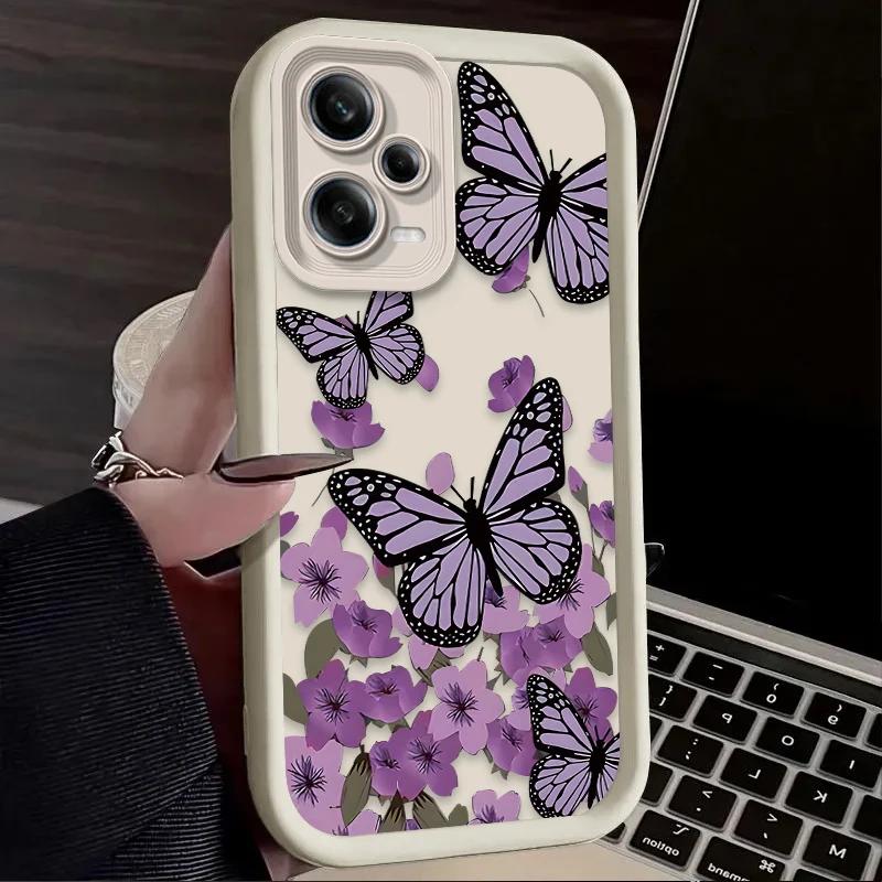 Purple Butterfly And Flower Design Silicone Case For iPhone 17 16 15 14 13 12 11 Pro Max Plus Air