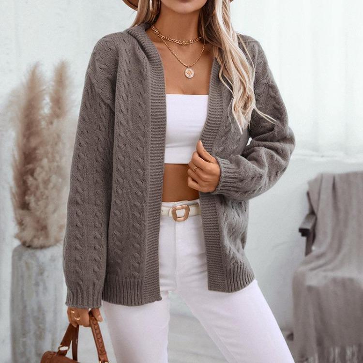 Vintage Autumn Winter V Neck Loose Knitwear Sweater Long Sleeve Solid Color Cardigan Top