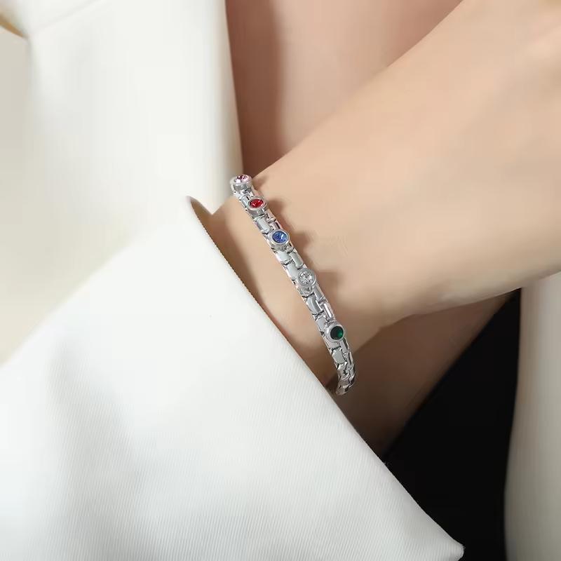 Colorful Zircon Price Silver Gold Plated Fashion Jewelry Blade Link Chain Bracelets Stainless Steel Bracelets for Women