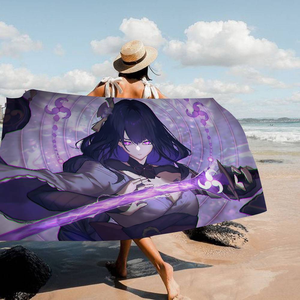 Raiden Shogun Genshin Impact Microfiber Blanket Quick Drying Beach Towels Oversized Printing Super Absorbent Pool Towel Blanket