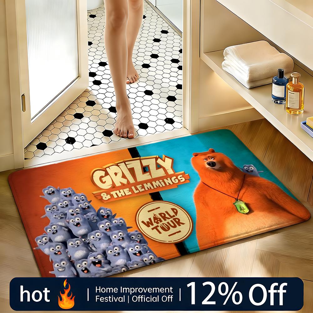 Soft Absorbent Non-Slip Rug Cartoon Grizzly And Lemmings Floor Mat Home Decor Doormat Bedroom Floor Mat Shower Carpet