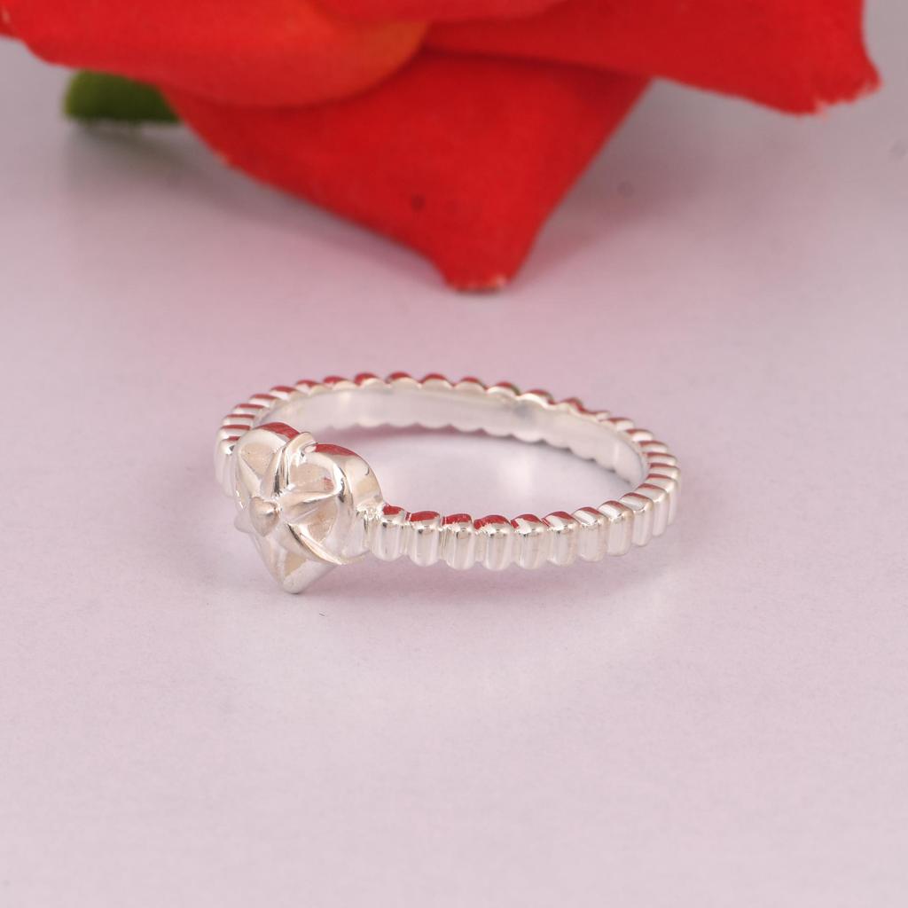 925 Sterling Silver Heart Ring for Women | Minimalist Beaded Band Ring | Stackable Promise Ring | Handmade Fine Jewelry Gift