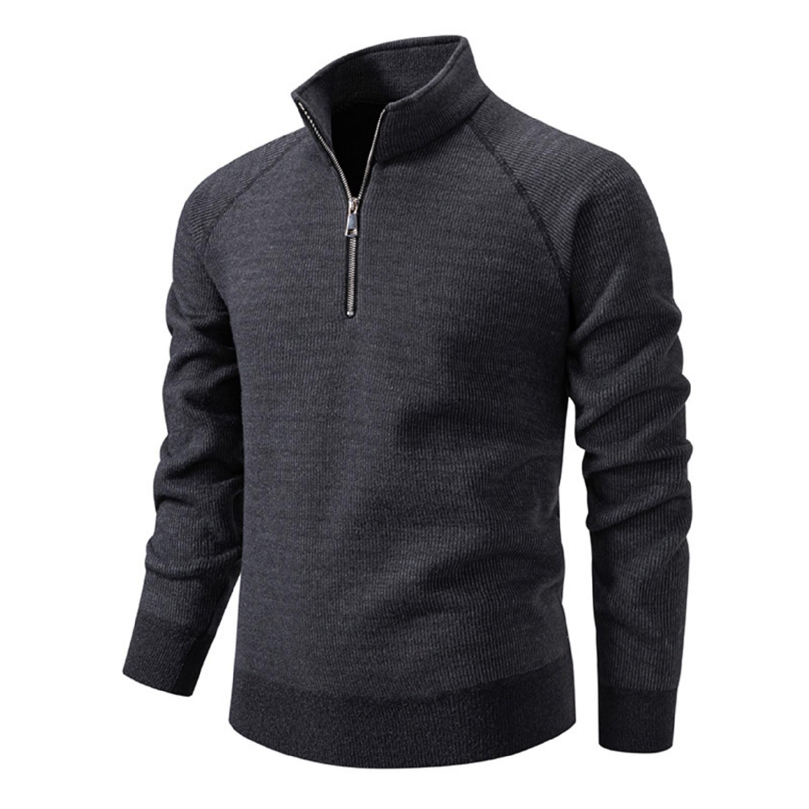 

Men s Casual Solid Color Thickened Sweater, New Men s Stand-up Collar Semi-zipper Fitted Knitted Sweater XXL