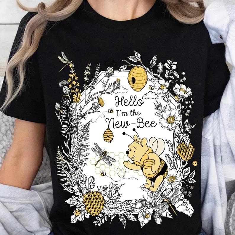 Winnie The Pooh The New Bee Black TShirt Size S4XL S