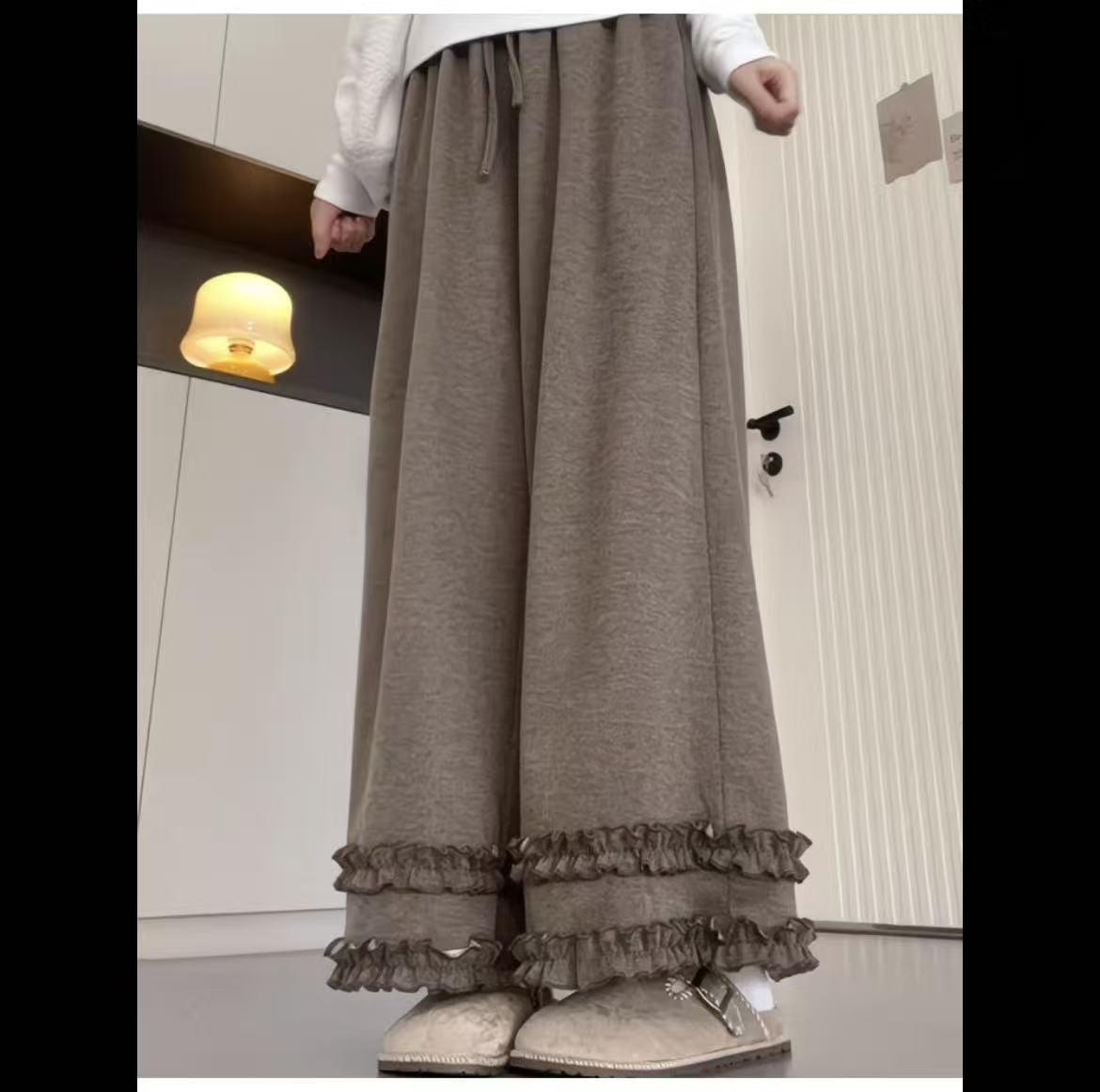 

Women s Autumn 2025 High-Waisted Double-Layer Ruffle Wide-Leg Pants Large