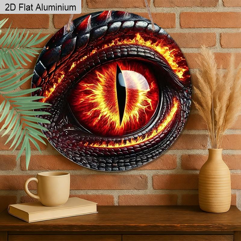 2D Flaches Aluminium Feuriges Drachenauge Rundes Metallschild, Fantasy Monsterauge Kranzschild für Haustür, Vorgebohrte Löcher zum einfachen Aufhängen, Osterdekoration