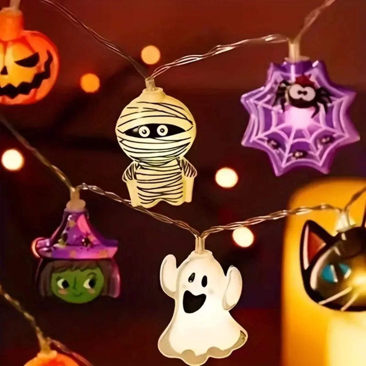 

10/20/40Led Halloween StringLights Hanging Starburst Battery Elk Camping Curtain Operated Spider Ghost Skeleton Flash Waterproof 1.5M 10LED