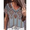 Fashion Women's V-neck T-shirt Summer Outdoor Street Trend Short-sleeved Blouse Floral Print Pattern Loose Clothing